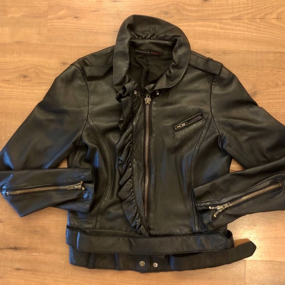 Development By Erica Davies 100% Lambskin Black Leather Bomber Jacket